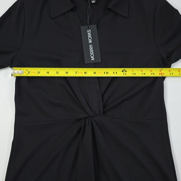 Modern Works Women’s Black Long Sleeves Collared Dress Front Twist Size Small - Picture 11 of 14